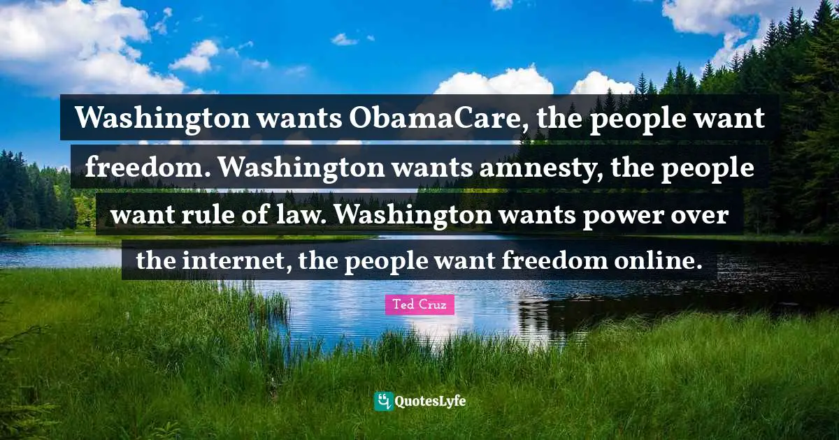 Washington wants ObamaCare, the people want freedom. Washington wants amnesty, the people want rule of law. Washington wants power over the internet, the people want freedom online.