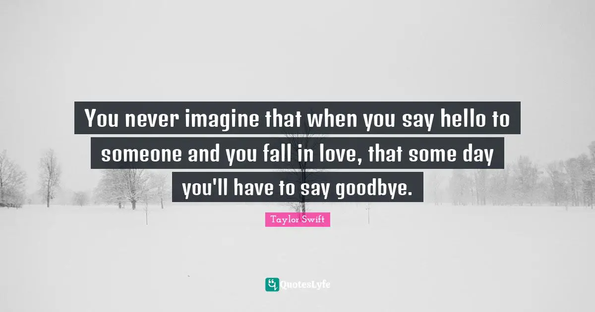 Hello Quotes: "You never imagine that when you say hello to someone and you fall in love, that some day you'll have to say goodbye."