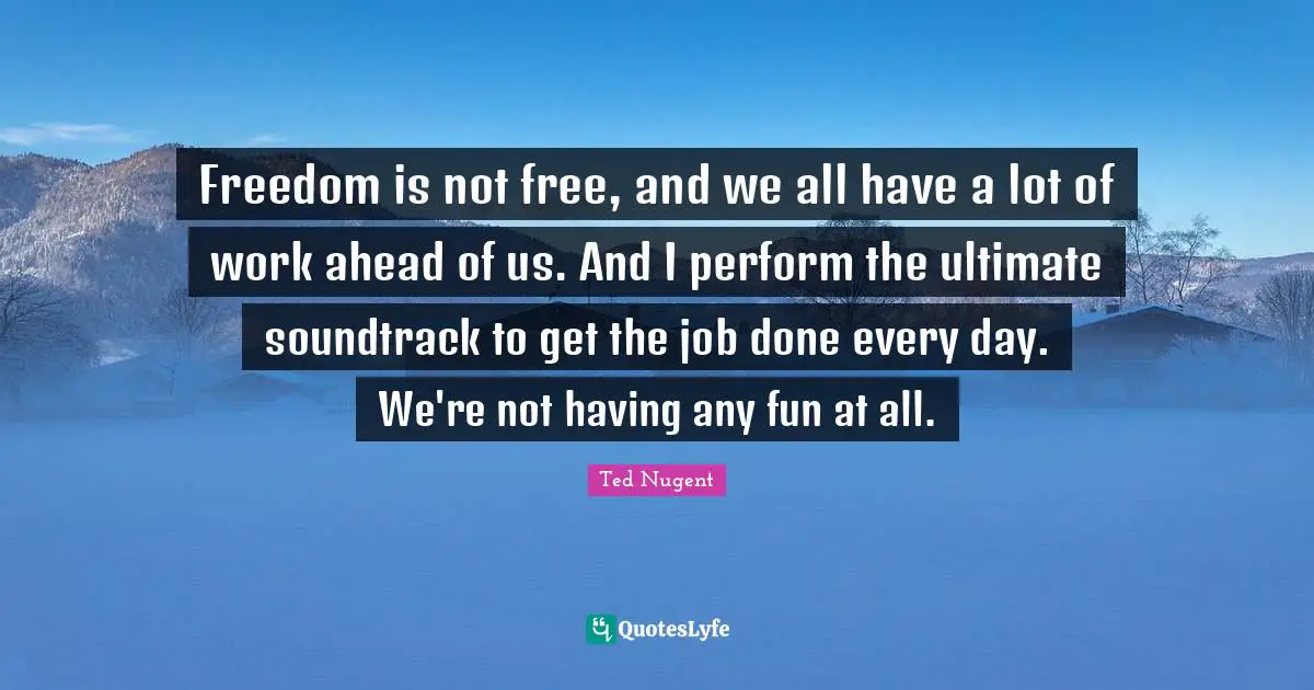 Freedom is not free, and we all have a lot of work ahead of us. And I perform the ultimate soundtrack to get the job done every day. We're not having any fun at all.