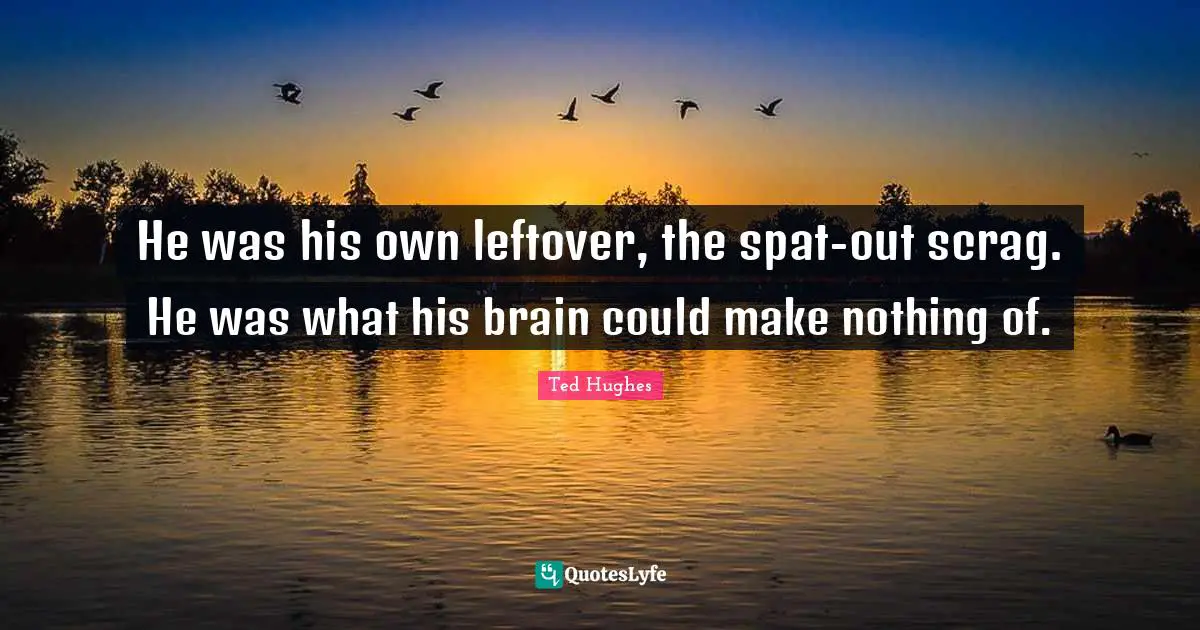 Ted Hughes Quotes: "He was his own leftover, the spat-out scrag. He was what his brain could make nothing of."