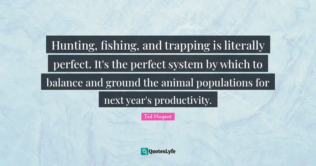 Hunting, fishing, and trapping is literally perfect. It's the perfect system by which to balance and ground the animal populations for next year's productivity.