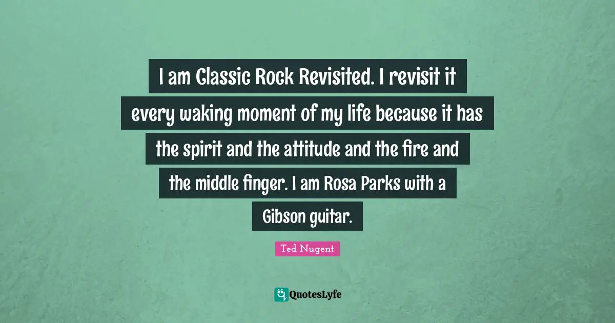 I am Classic Rock Revisited. I revisit it every waking moment of my life because it has the spirit and the attitude and the fire and the middle finger. I am Rosa Parks with a Gibson guitar.