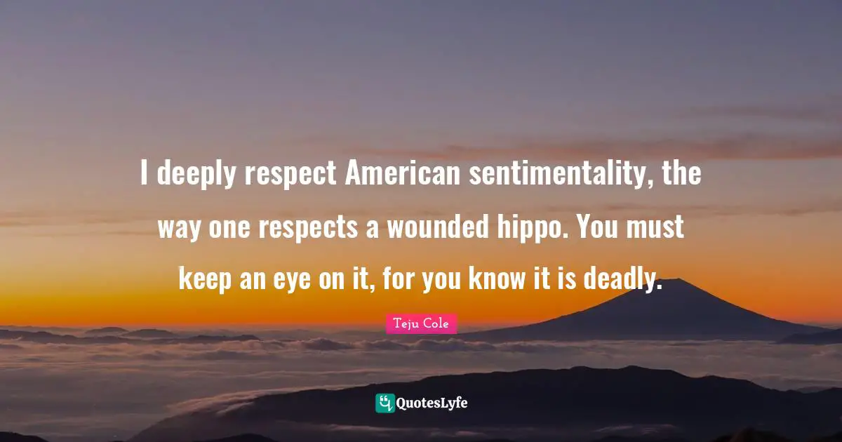 I deeply respect American sentimentality, the way one respects a wounded hippo. You must keep an eye on it, for you know it is deadly.