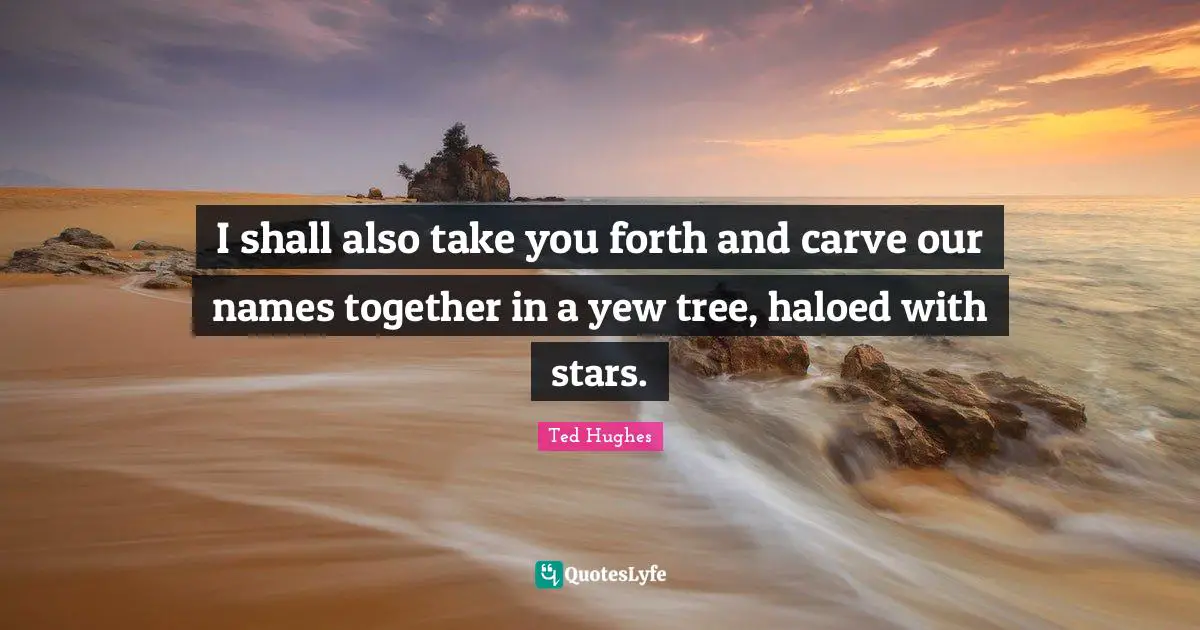 Ted Hughes Quotes: "I shall also take you forth and carve our names together in a yew tree, haloed with stars."