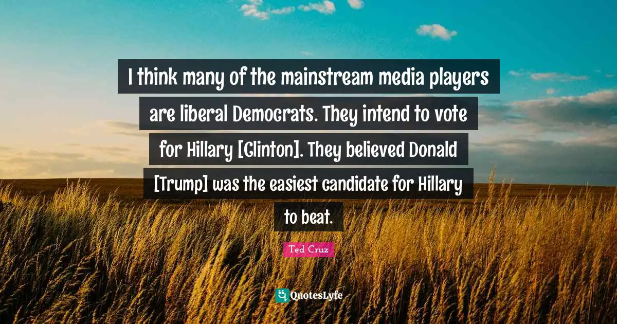 I think many of the mainstream media players are liberal Democrats. They intend to vote for Hillary [Clinton]. They believed Donald [Trump] was the easiest candidate for Hillary to beat.