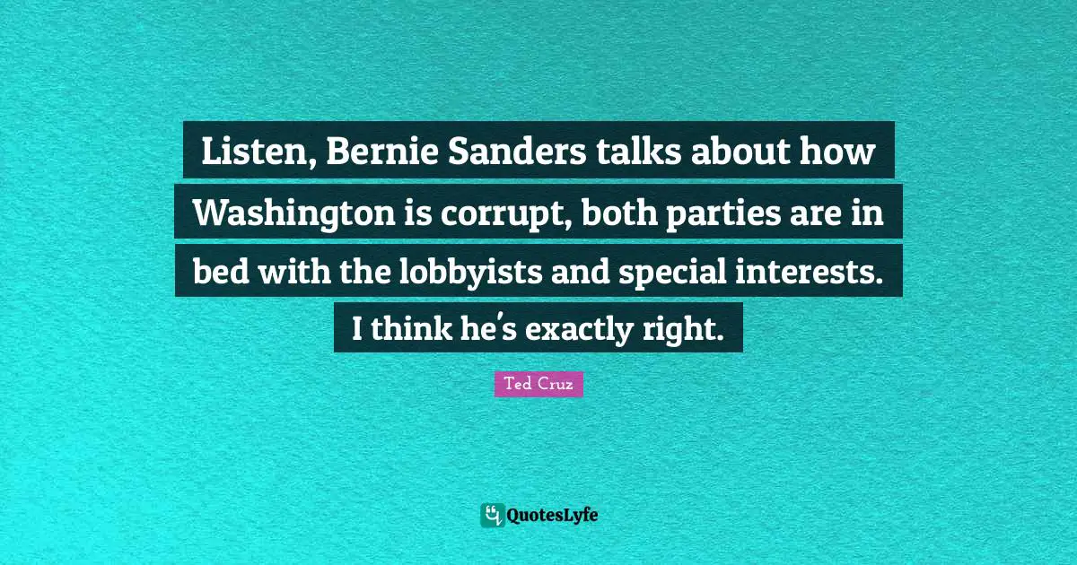 Listen, Bernie Sanders talks about how Washington is corrupt, both parties are in bed with the lobbyists and special interests. I think he's exactly right.