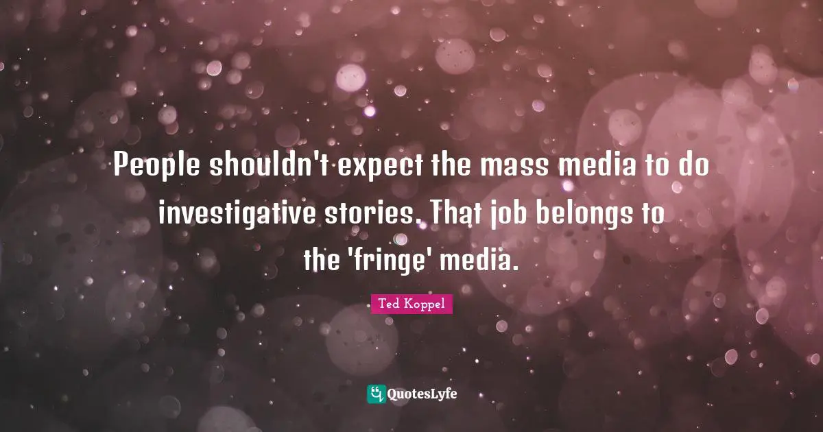 People shouldn't expect the mass media to do investigative stories. That job belongs to the 'fringe' media.