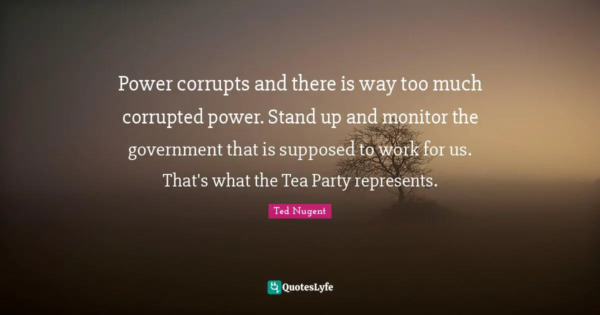 Power corrupts and there is way too much corrupted power. Stand up and monitor the government that is supposed to work for us. That's what the Tea Party represents.
