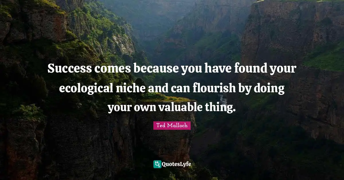 Ted Malloch Quotes: "Success comes because you have found your ecological niche and can flourish by doing your own valuable thing."