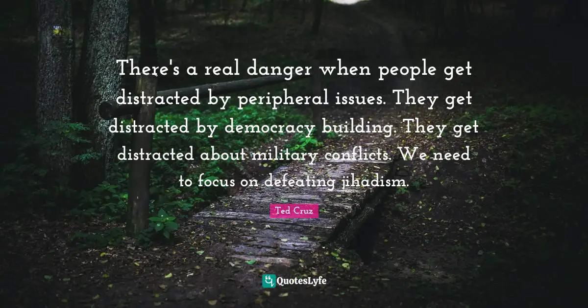There's a real danger when people get distracted by peripheral issues. They get distracted by democracy building. They get distracted about military conflicts. We need to focus on defeating jihadism.