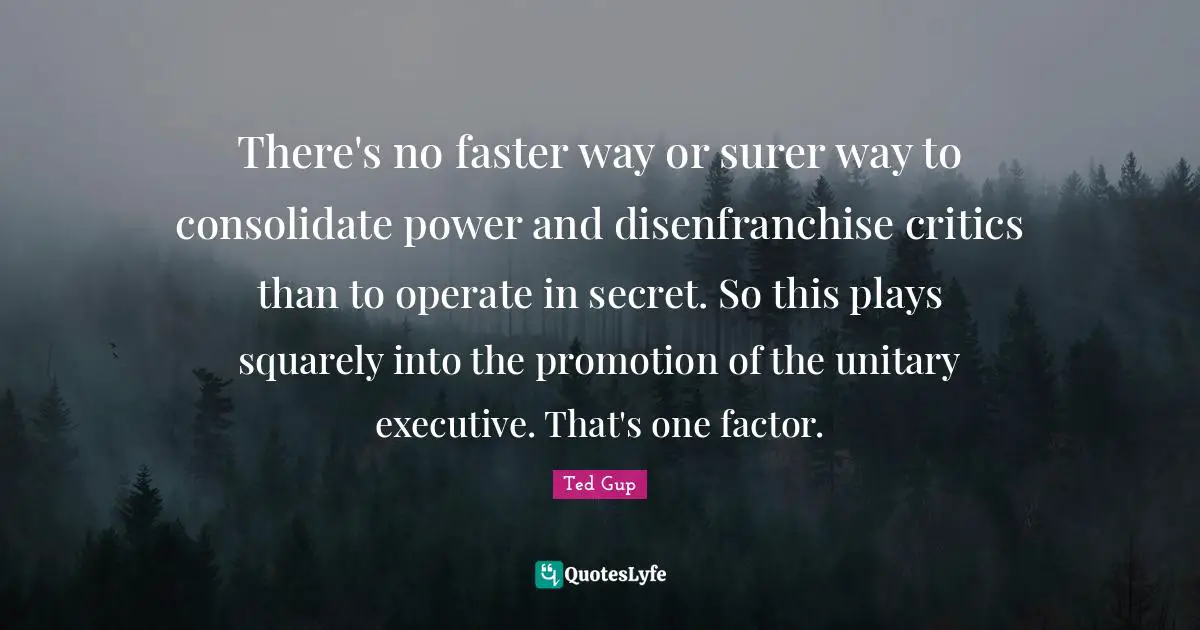 There's no faster way or surer way to consolidate power and disenfranchise critics than to operate in secret. So this plays squarely into the promotion of the unitary executive. That's one factor.