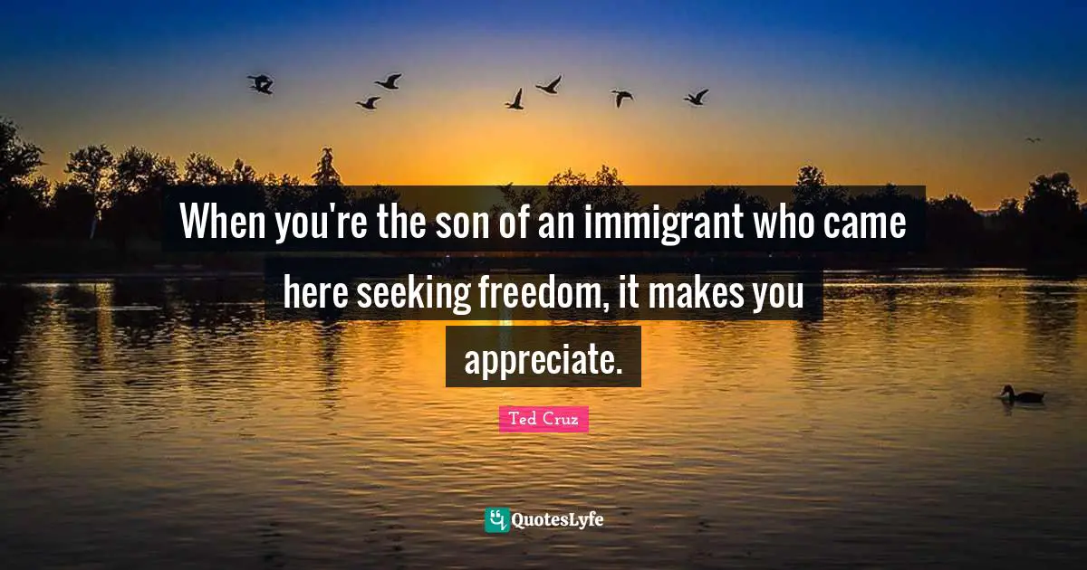 When you're the son of an immigrant who came here seeking freedom, it makes you appreciate.