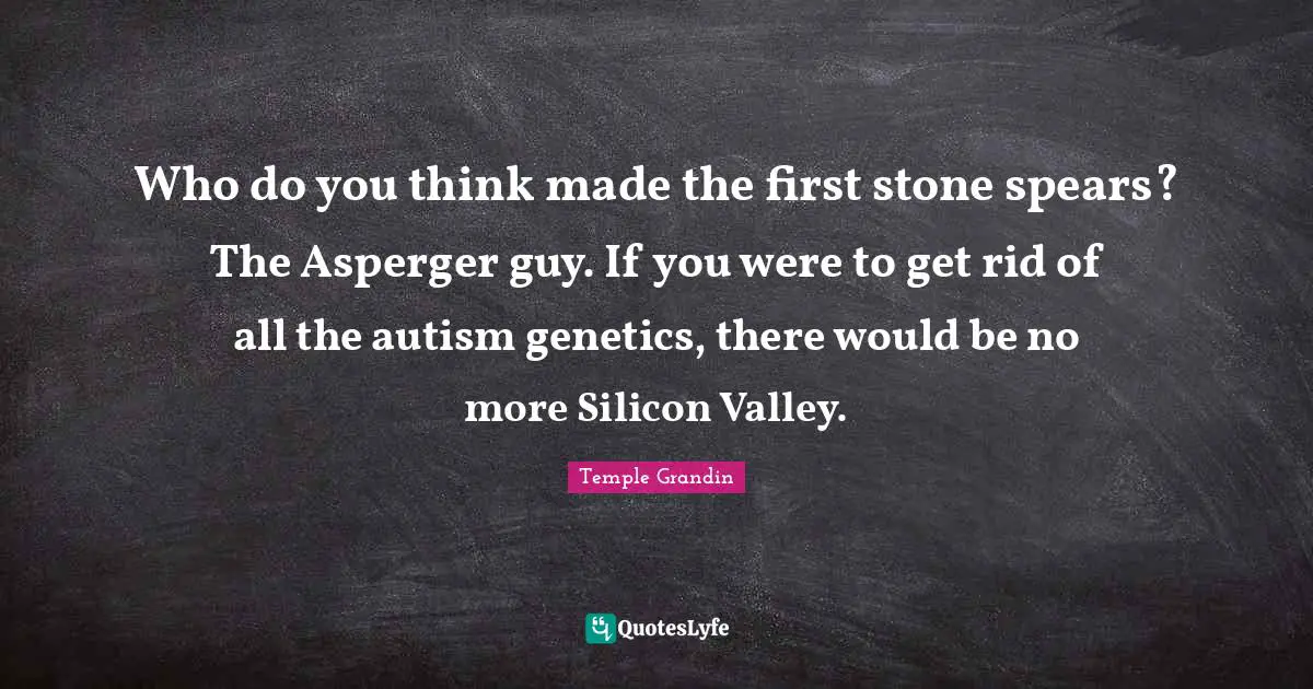 Who do you think made the first stone spears? The Asperger guy. If you were to get rid of all the autism genetics, there would be no more Silicon Valley.
