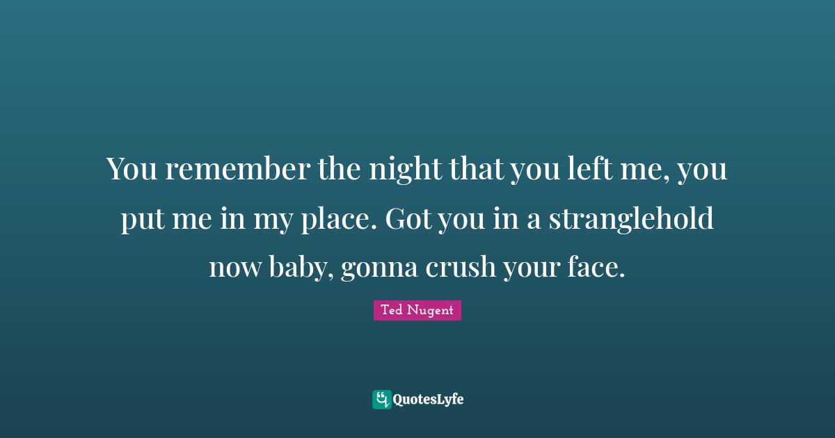 You remember the night that you left me, you put me in my place. Got you in a stranglehold now baby, gonna crush your face.