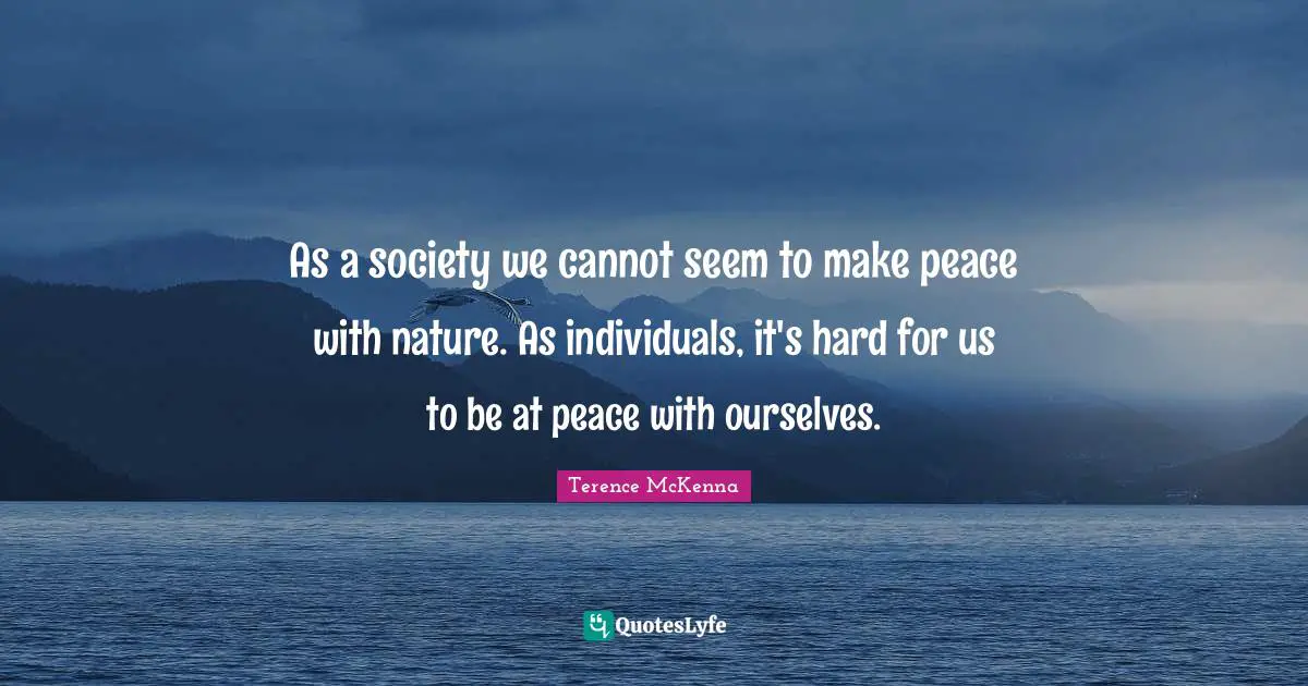 As a society we cannot seem to make peace with nature. As individuals, it's hard for us to be at peace with ourselves.