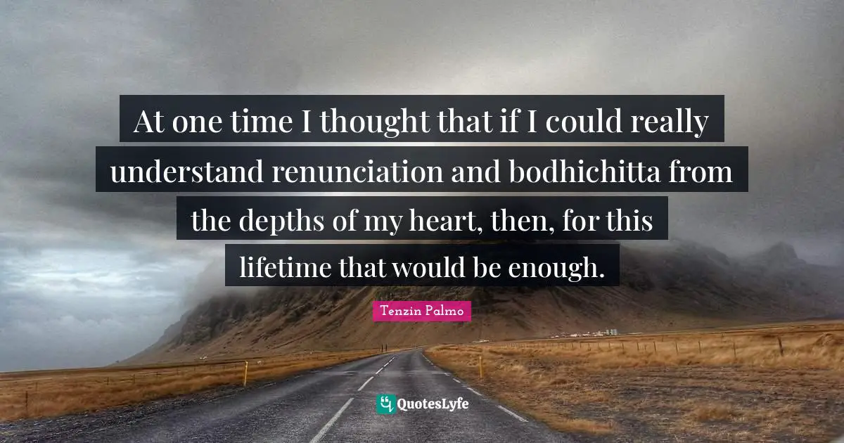 At one time I thought that if I could really understand renunciation and bodhichitta from the depths of my heart, then, for this lifetime that would be enough.