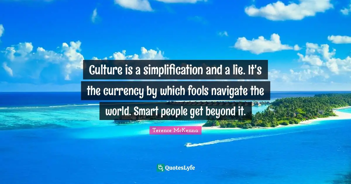 Culture is a simplification and a lie. It's the currency by which fools navigate the world. Smart people get beyond it.
