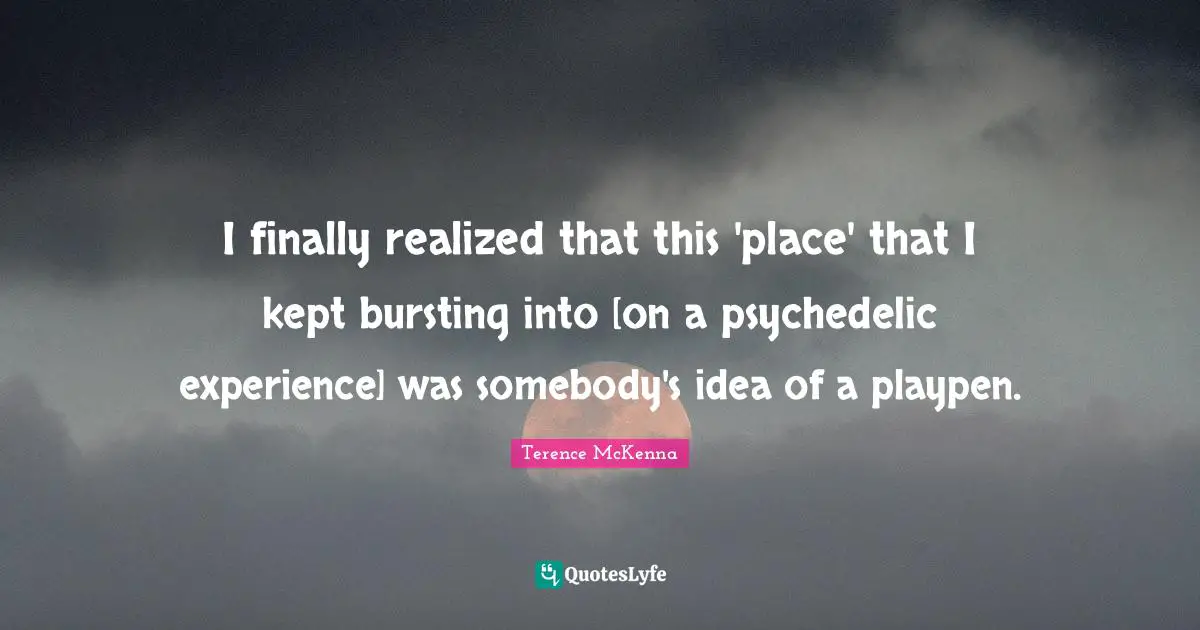 I finally realized that this 'place' that I kept bursting into [on a psychedelic experience] was somebody's idea of a playpen.