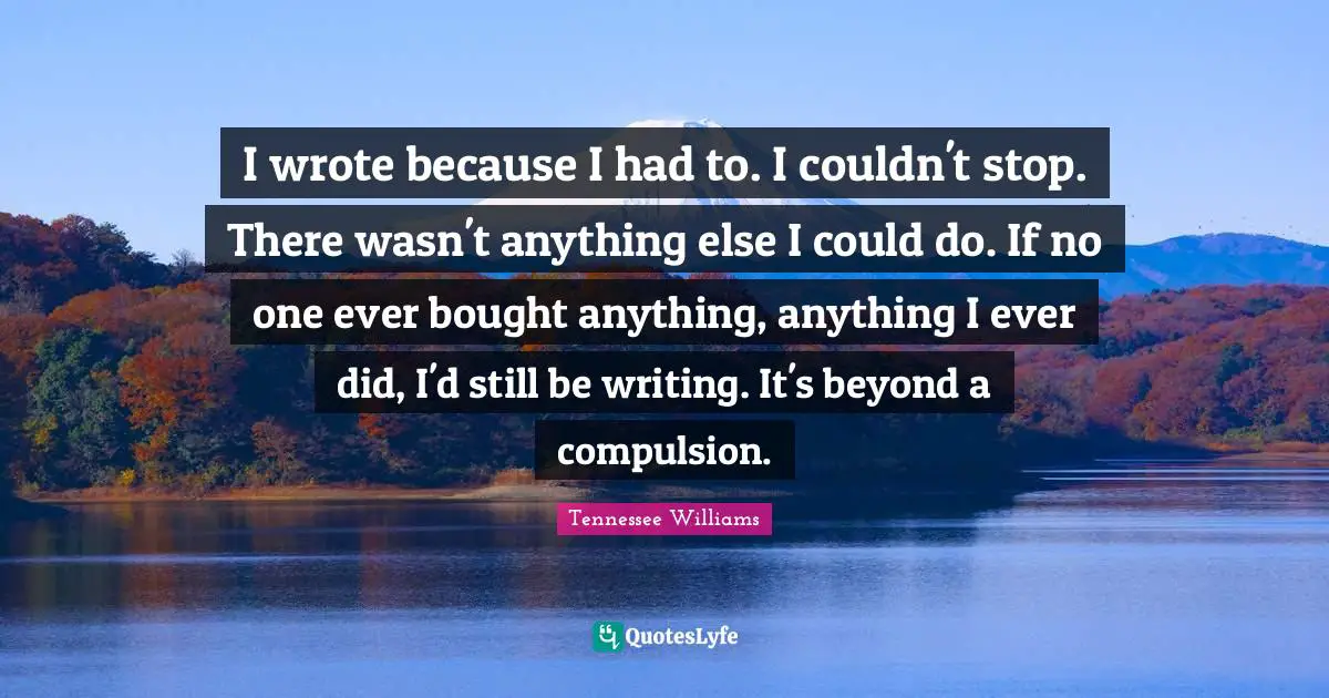 I wrote because I had to. I couldn't stop. There wasn't anything else I could do. If no one ever bought anything, anything I ever did, I'd still be writing. It's beyond a compulsion.