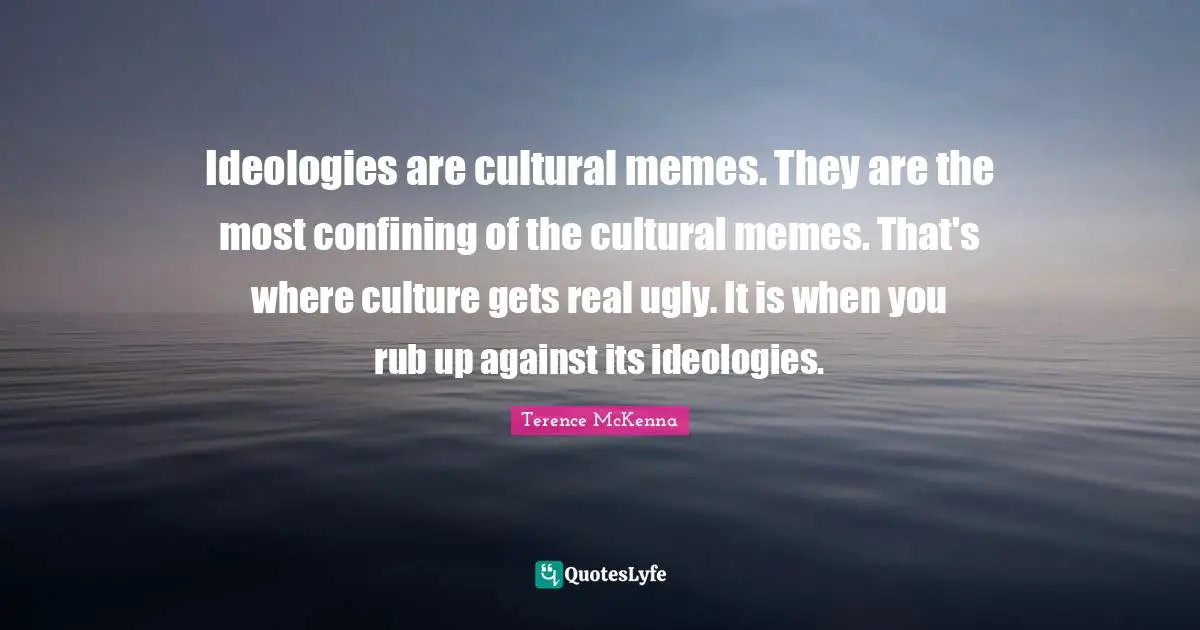 Ideologies are cultural memes. They are the most confining of the cultural memes. That's where culture gets real ugly. It is when you rub up against its ideologies.