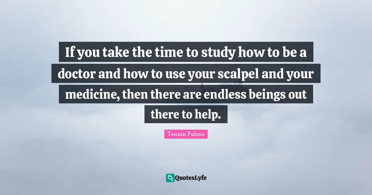 If you take the time to study how to be a doctor and how to use your scalpel and your medicine, then there are endless beings out there to help.