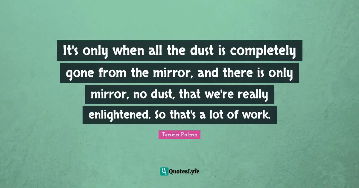 It's only when all the dust is completely gone from the mirror, and there is only mirror, no dust, that we're really enlightened. So that's a lot of work.