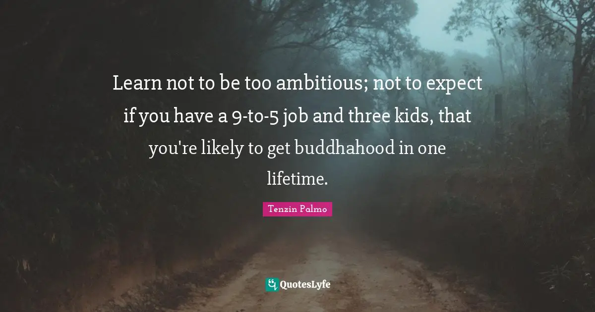 Learn not to be too ambitious; not to expect if you have a 9-to-5 job and three kids, that you're likely to get buddhahood in one lifetime.