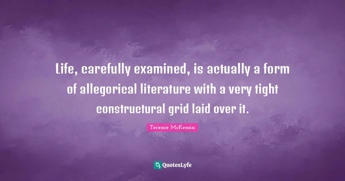 Life, carefully examined, is actually a form of allegorical literature with a very tight constructural grid laid over it.