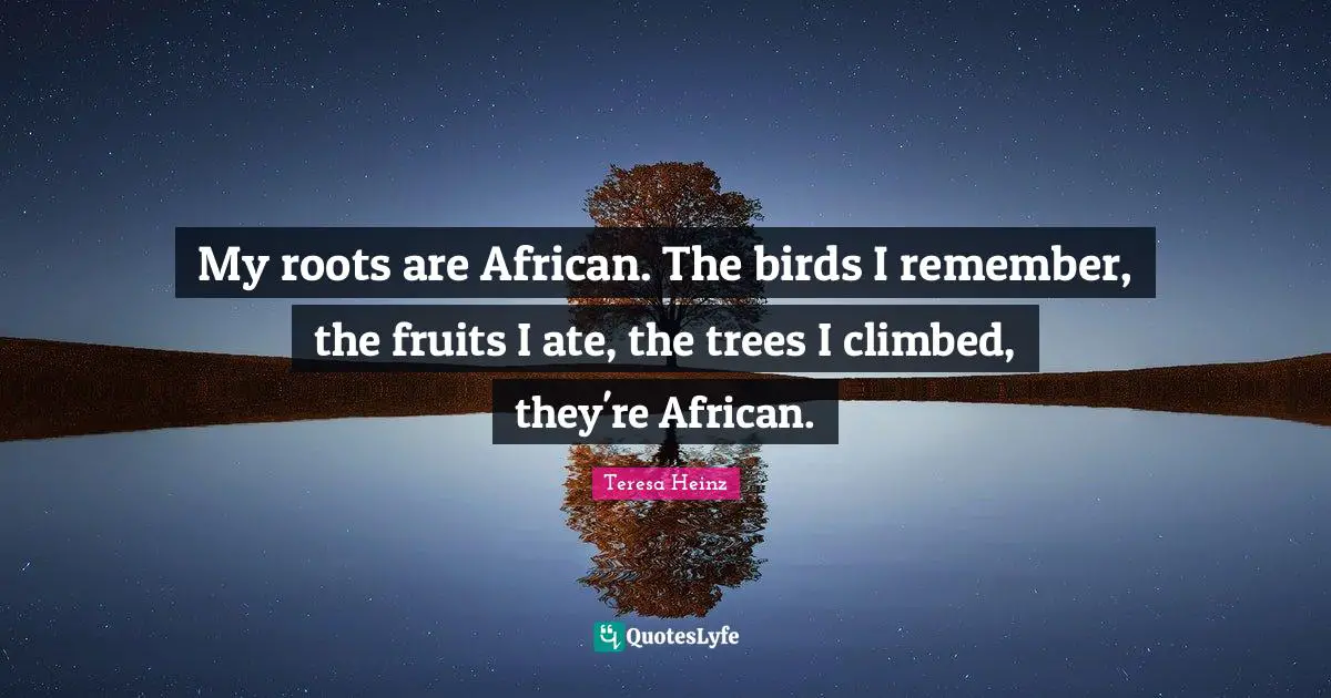 My roots are African. The birds I remember, the fruits I ate, the trees I climbed, they're African.
