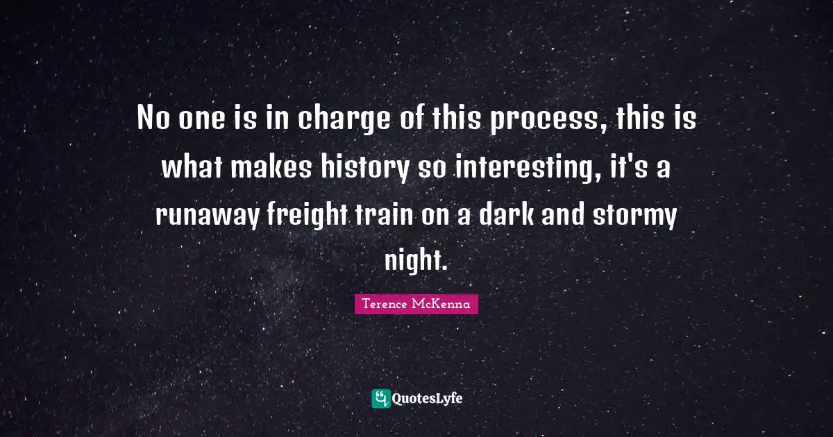 No one is in charge of this process, this is what makes history so interesting, it's a runaway freight train on a dark and stormy night.