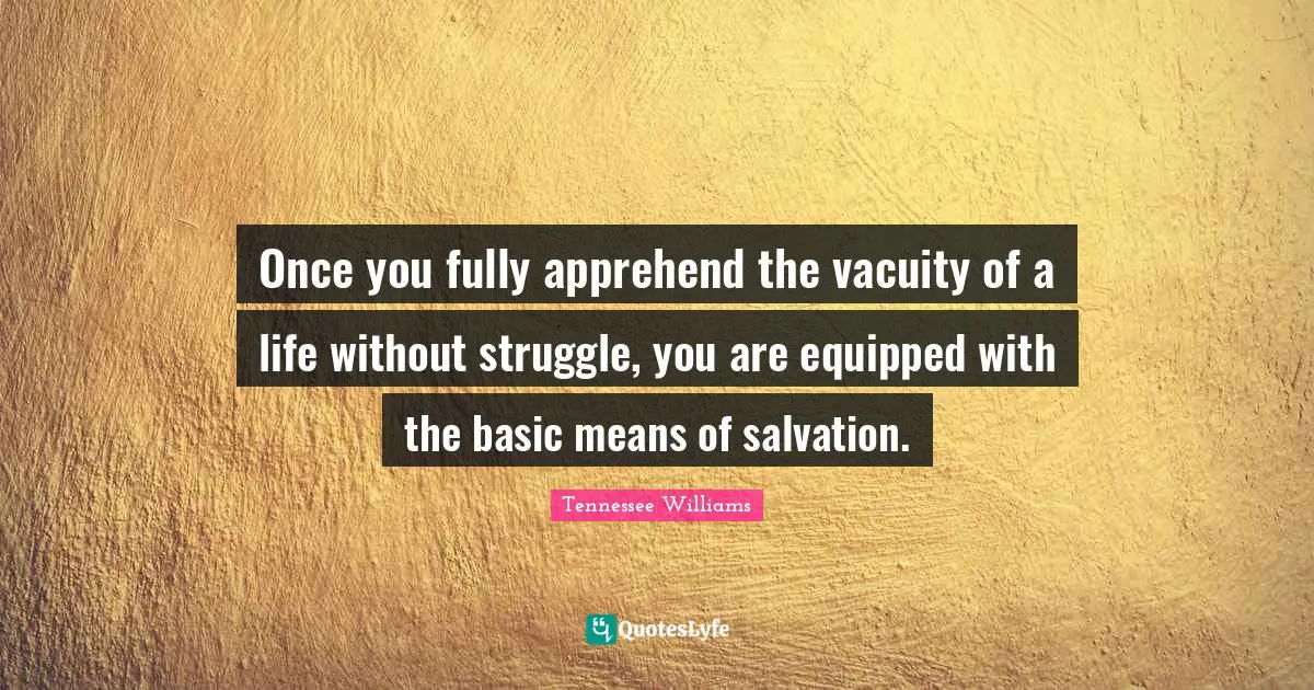 Once you fully apprehend the vacuity of a life without struggle, you are equipped with the basic means of salvation.