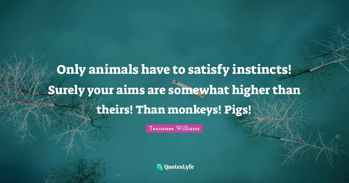 Only animals have to satisfy instincts! Surely your aims are somewhat higher than theirs! Than monkeys! Pigs!