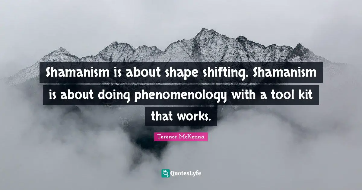 Shamanism is about shape shifting. Shamanism is about doing phenomenology with a tool kit that works.