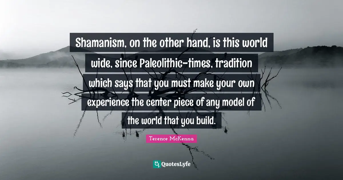 Shamanism, on the other hand, is this world wide, since Paleolithic-times, tradition which says that you must make your own experience the center piece of any model of the world that you build.