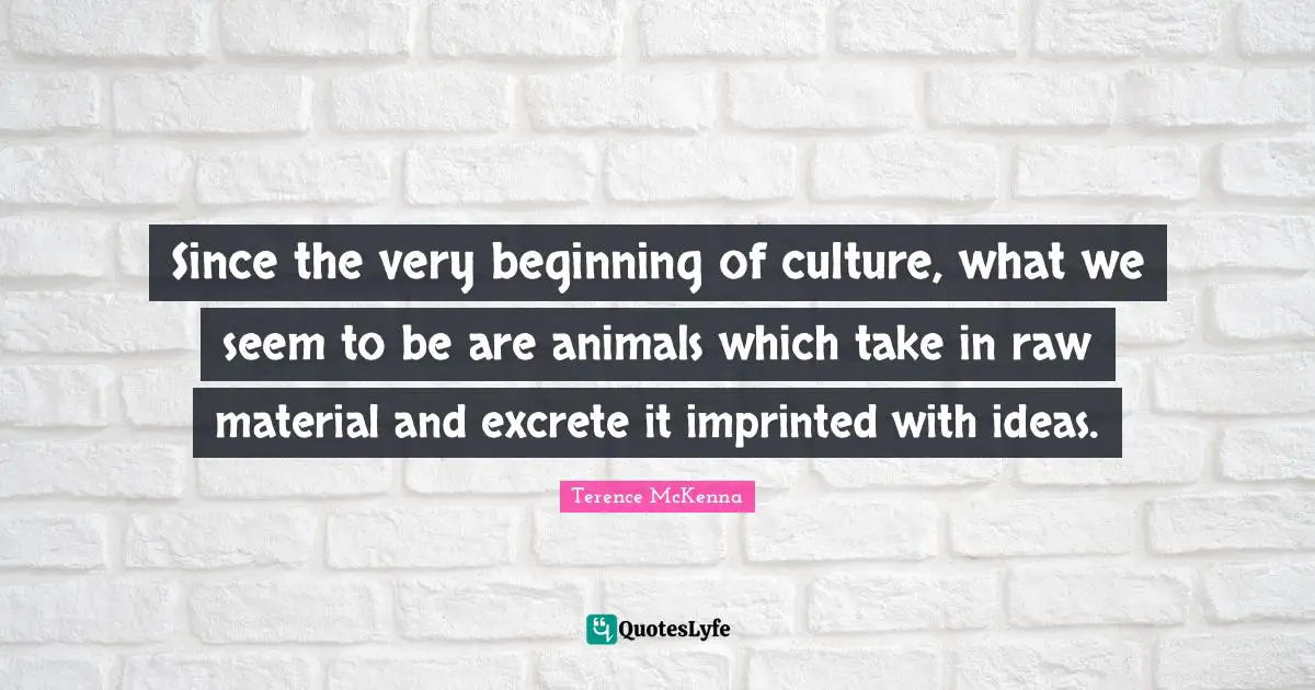 Since the very beginning of culture, what we seem to be are animals which take in raw material and excrete it imprinted with ideas.