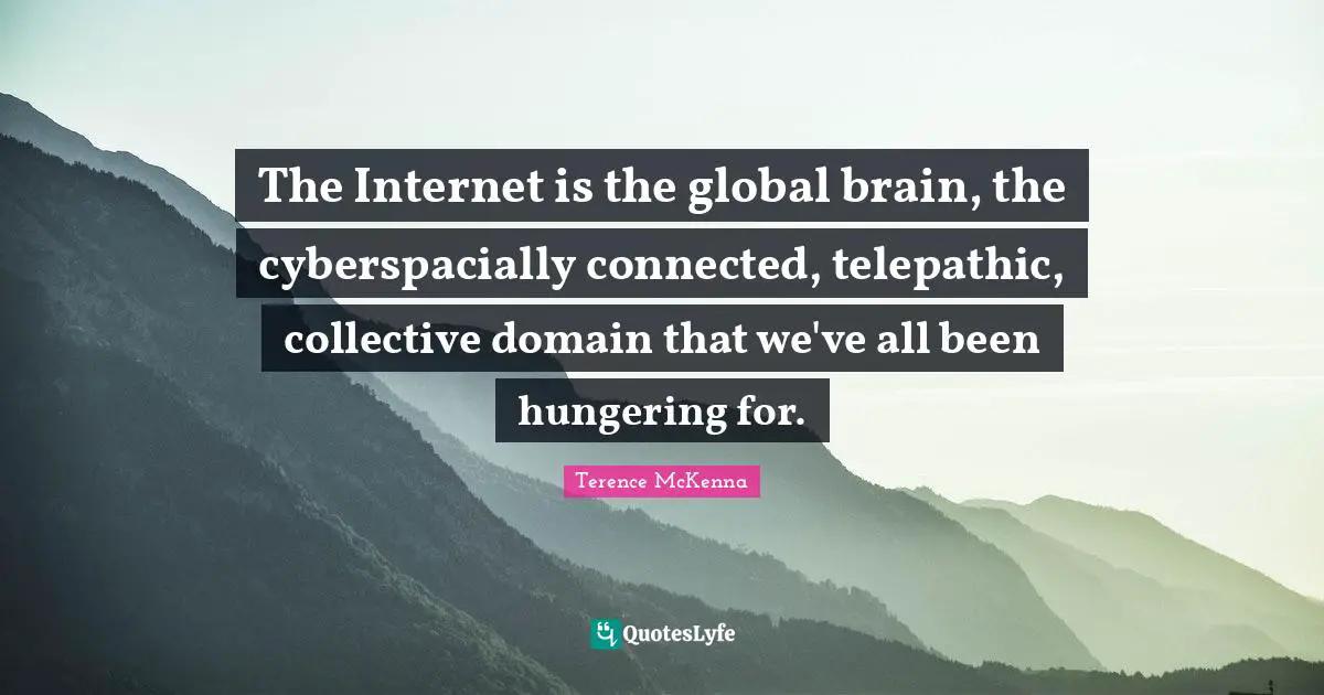 The Internet is the global brain, the cyberspacially connected, telepathic, collective domain that we've all been hungering for.