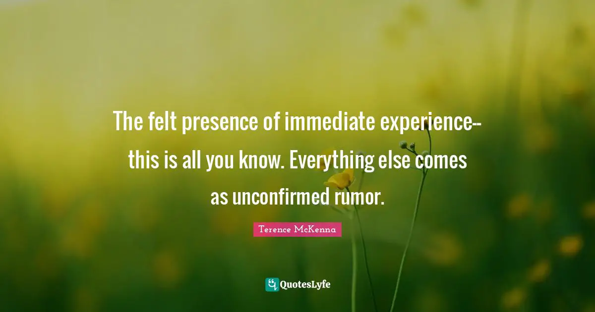 The felt presence of immediate experience-- this is all you know. Everything else comes as unconfirmed rumor.