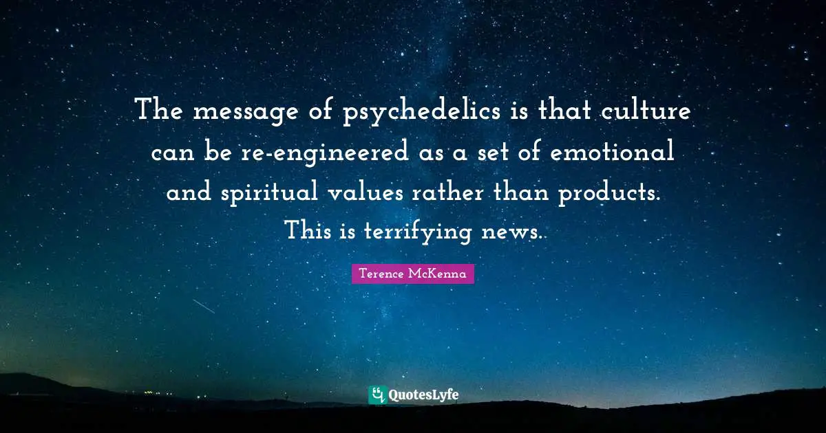 The message of psychedelics is that culture can be re-engineered as a set of emotional and spiritual values rather than products. This is terrifying news.