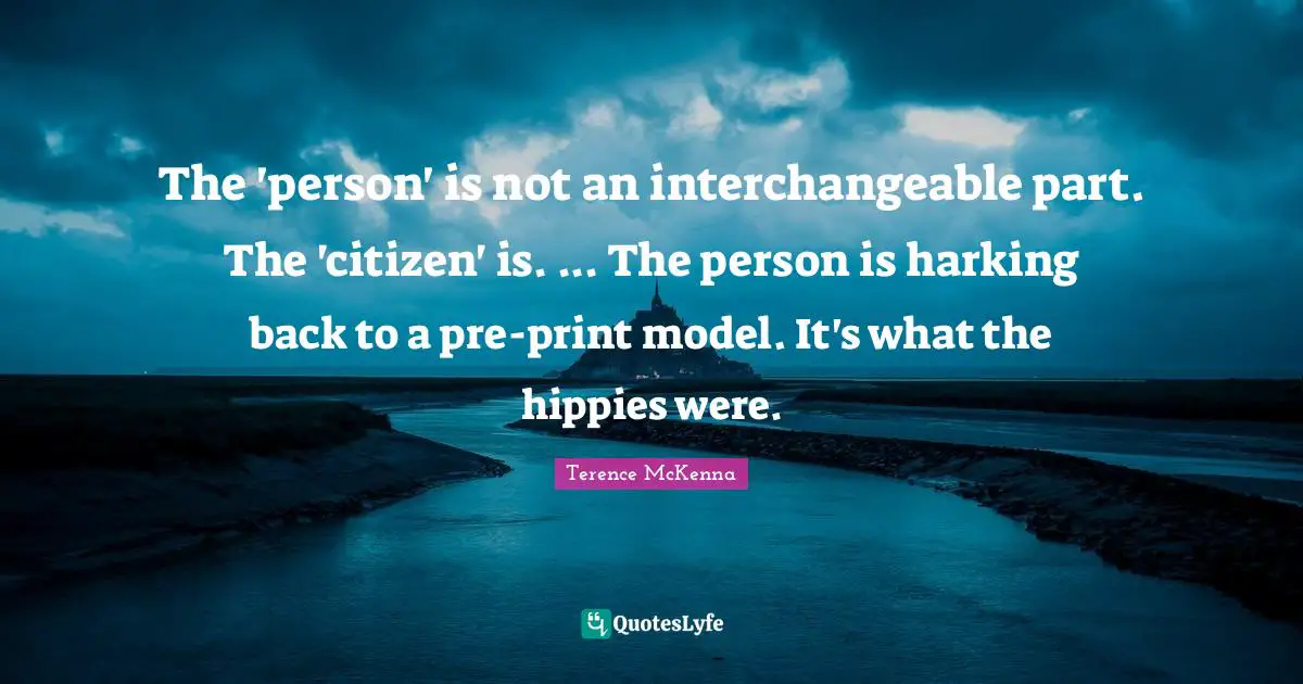 The 'person' is not an interchangeable part. The 'citizen' is. ... The person is harking back to a pre-print model. It's what the hippies were.