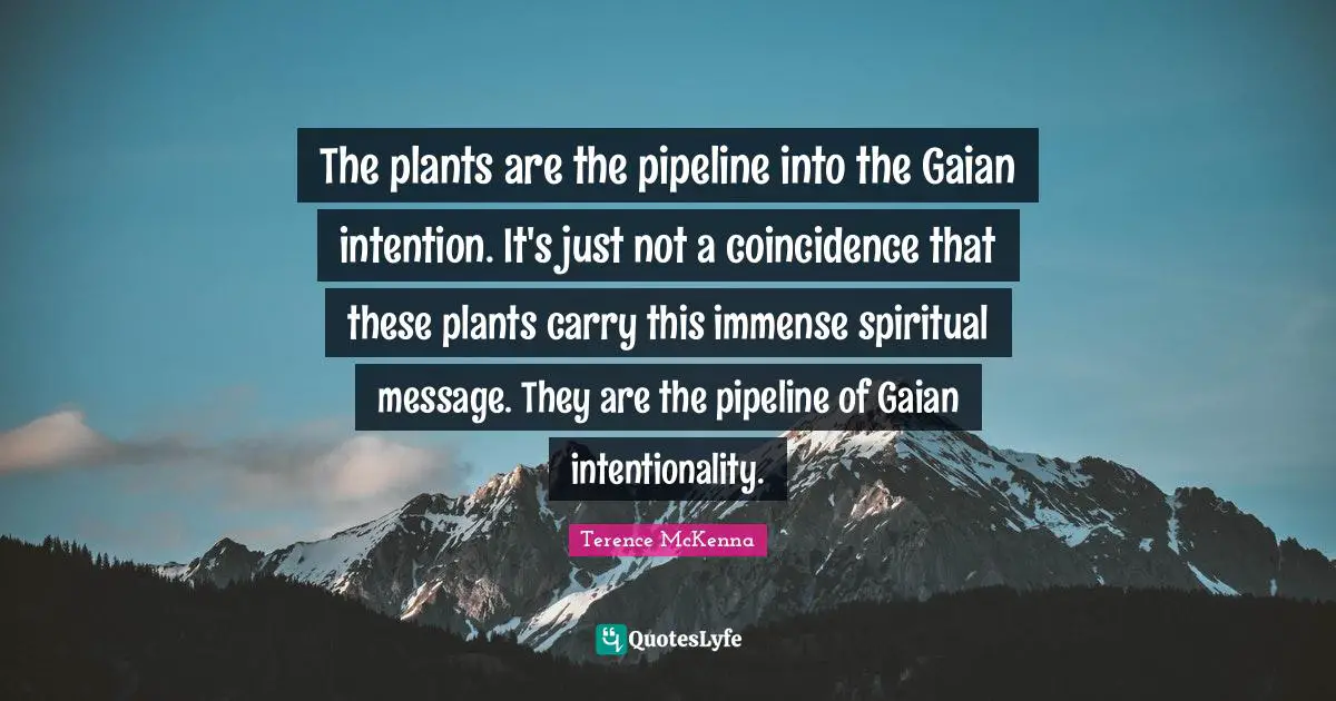 Intentionality Quotes: "The plants are the pipeline into the Gaian intention. It's just not a coincidence that these plants carry this immense spiritual message. They are the pipeline of Gaian intentionality."