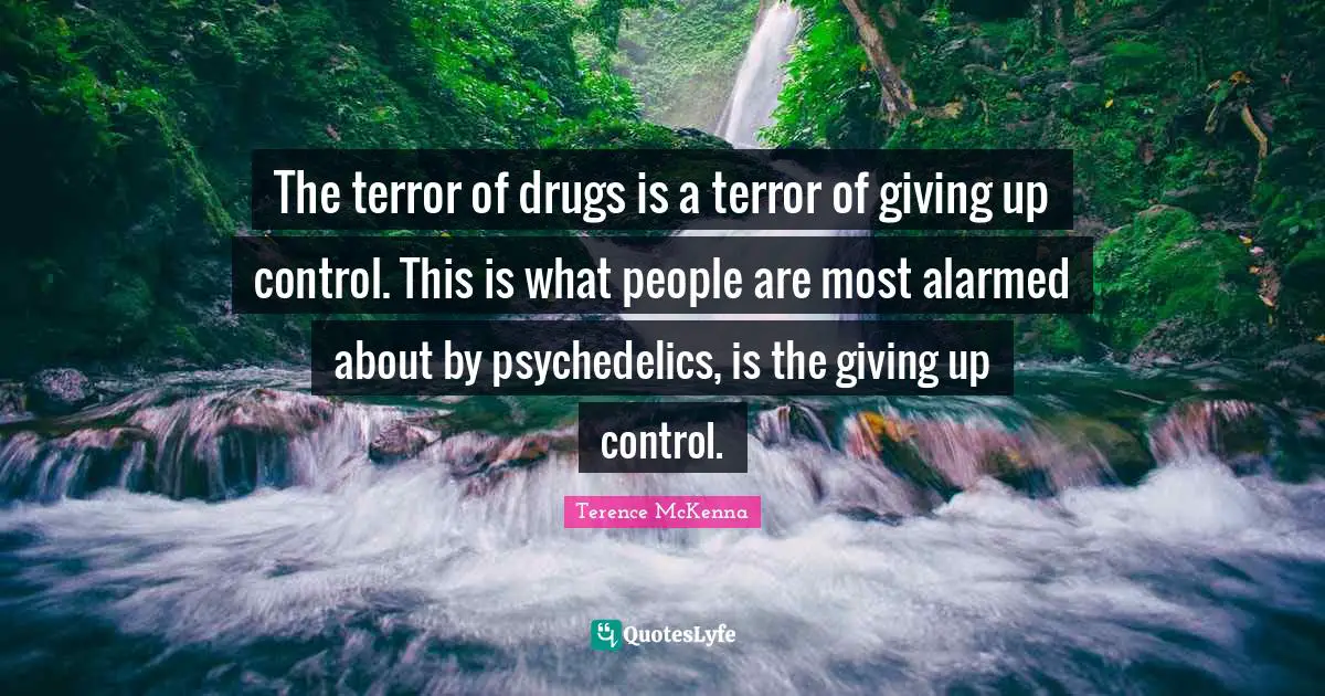 The terror of drugs is a terror of giving up control. This is what people are most alarmed about by psychedelics, is the giving up control.