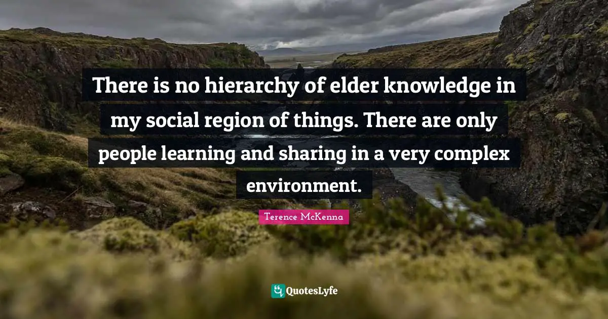 There is no hierarchy of elder knowledge in my social region of things. There are only people learning and sharing in a very complex environment.