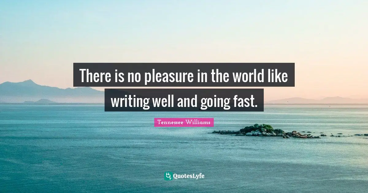 There is no pleasure in the world like writing well and going fast.
