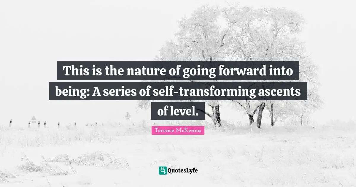 This is the nature of going forward into being: A series of self-transforming ascents of level.