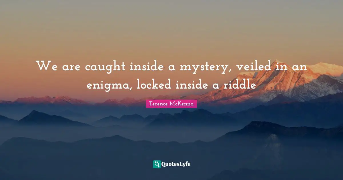 We are caught inside a mystery, veiled in an enigma, locked inside a riddle
