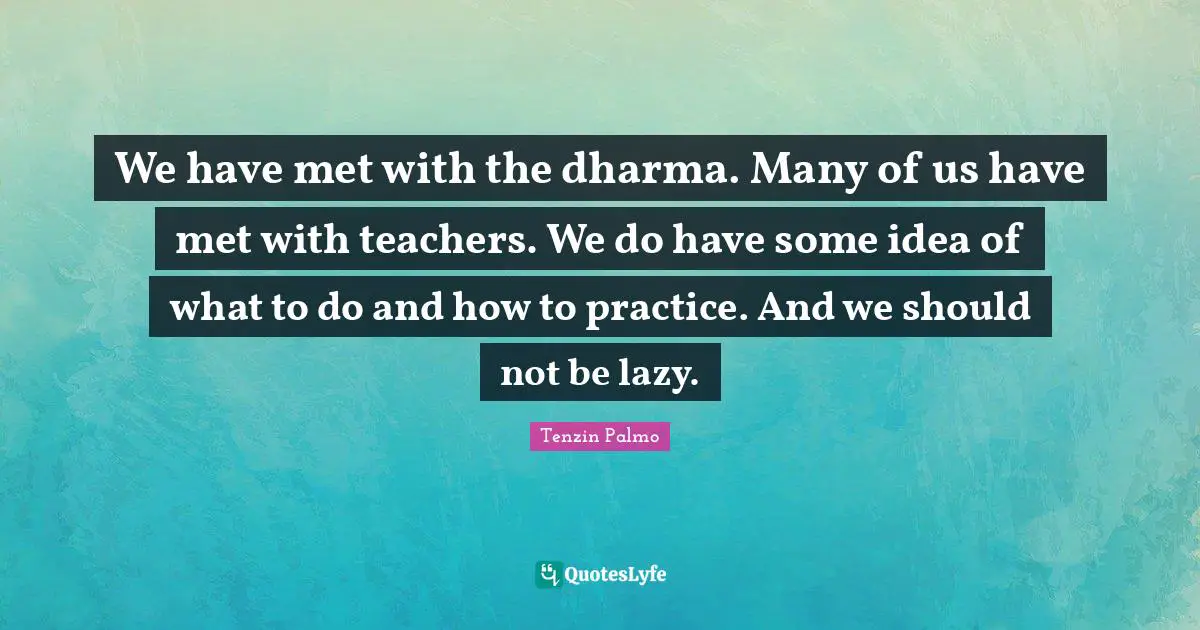 We have met with the dharma. Many of us have met with teachers. We do have some idea of what to do and how to practice. And we should not be lazy.