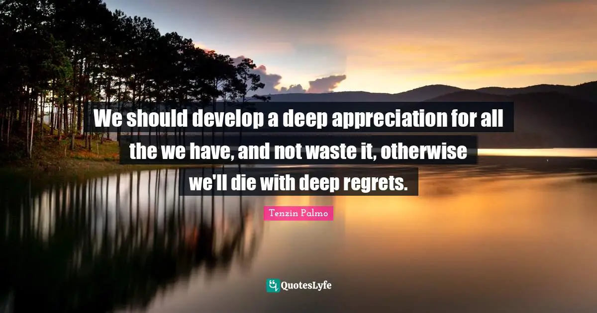 We should develop a deep appreciation for all the we have, and not waste it, otherwise we'll die with deep regrets.