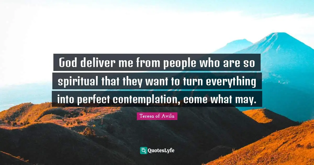 God deliver me from people who are so spiritual that they want to turn everything into perfect contemplation, come what may.