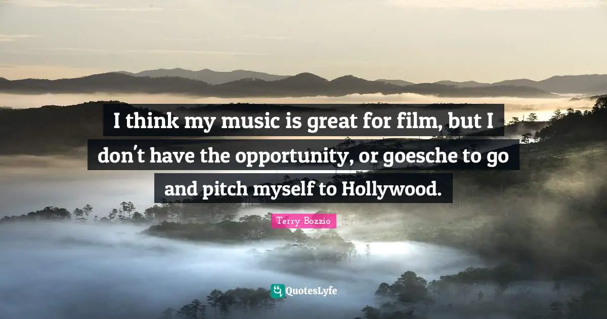 I think my music is great for film, but I don't have the opportunity, or goesche to go and pitch myself to Hollywood.