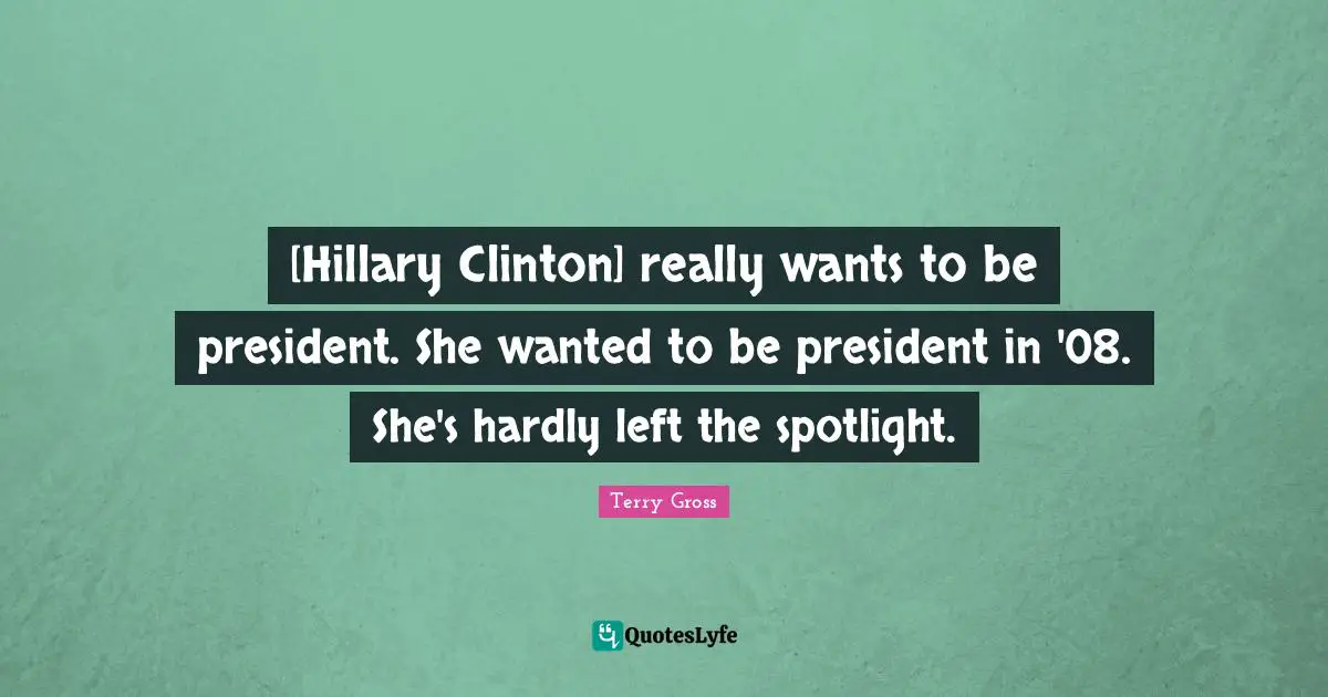 [Hillary Clinton] really wants to be president. She wanted to be president in '08. She's hardly left the spotlight.